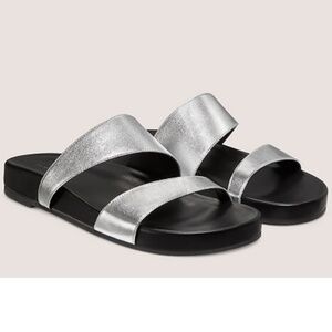 Stuart Weitzman Miami Sport Slide Metallic Leather Silver